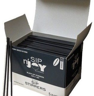 Crystalware, Plastic Stirrer, Sip Stirrer, For Coffee and Cocktail, 5 Inches, 1000/Box, Black