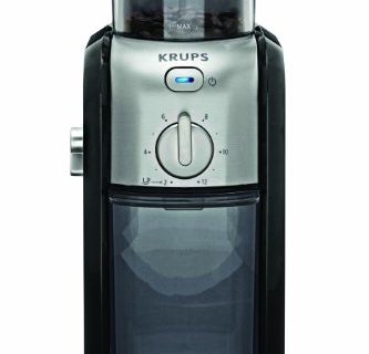 KRUPS GVX212 Coffee Grinder with Grind Size and Cup Selection and Stainless Steel Flat Burr Grinder, 8-Ounce, Black