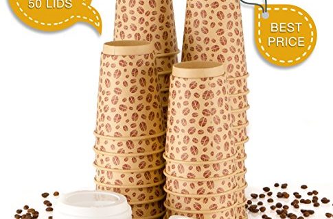 50 Fancy Paper Coffee 12 Oz Hot Cups, with Lid